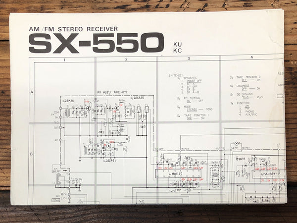 Pioneer SX-550 KC KU Receiver Foldout Service Manual *Original*