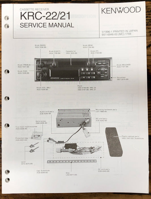 Kenwood KRC-21 KRC-22 Car Radio  Service Manual *Original*