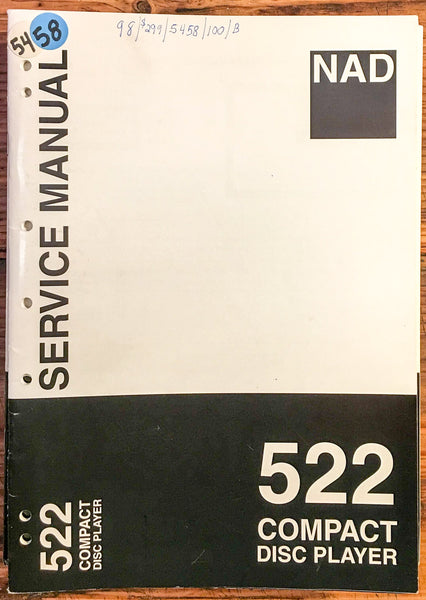 NAD Model 522 CD Player  Service Manual *Original*