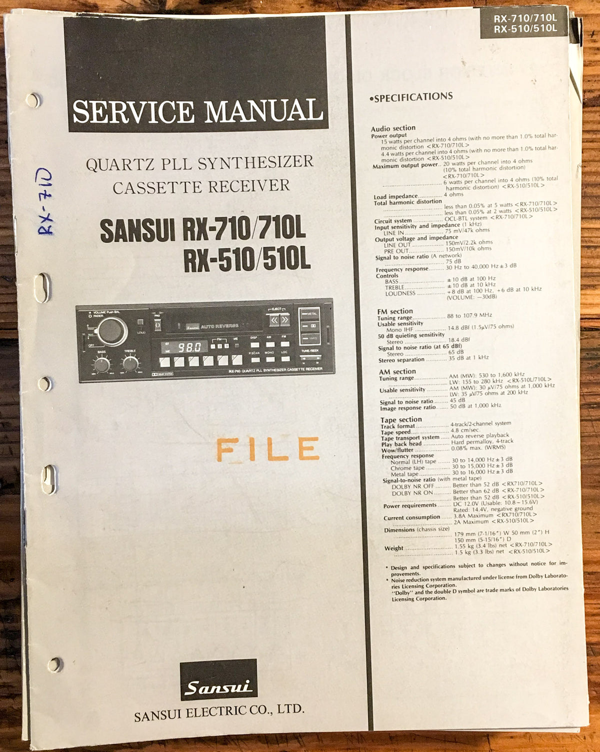 Sansui RX-510 RX-710 Receiver  Service Manual *Original*
