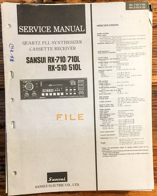 Sansui RX-510 RX-710 Receiver  Service Manual *Original*