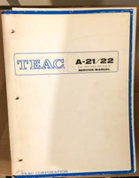 Teac A-21 A-22 Tape Deck Service Manual *Original*