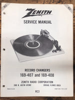 Zenith 169-407 169-408 Record Player / Turntable  Service Manual *Original*