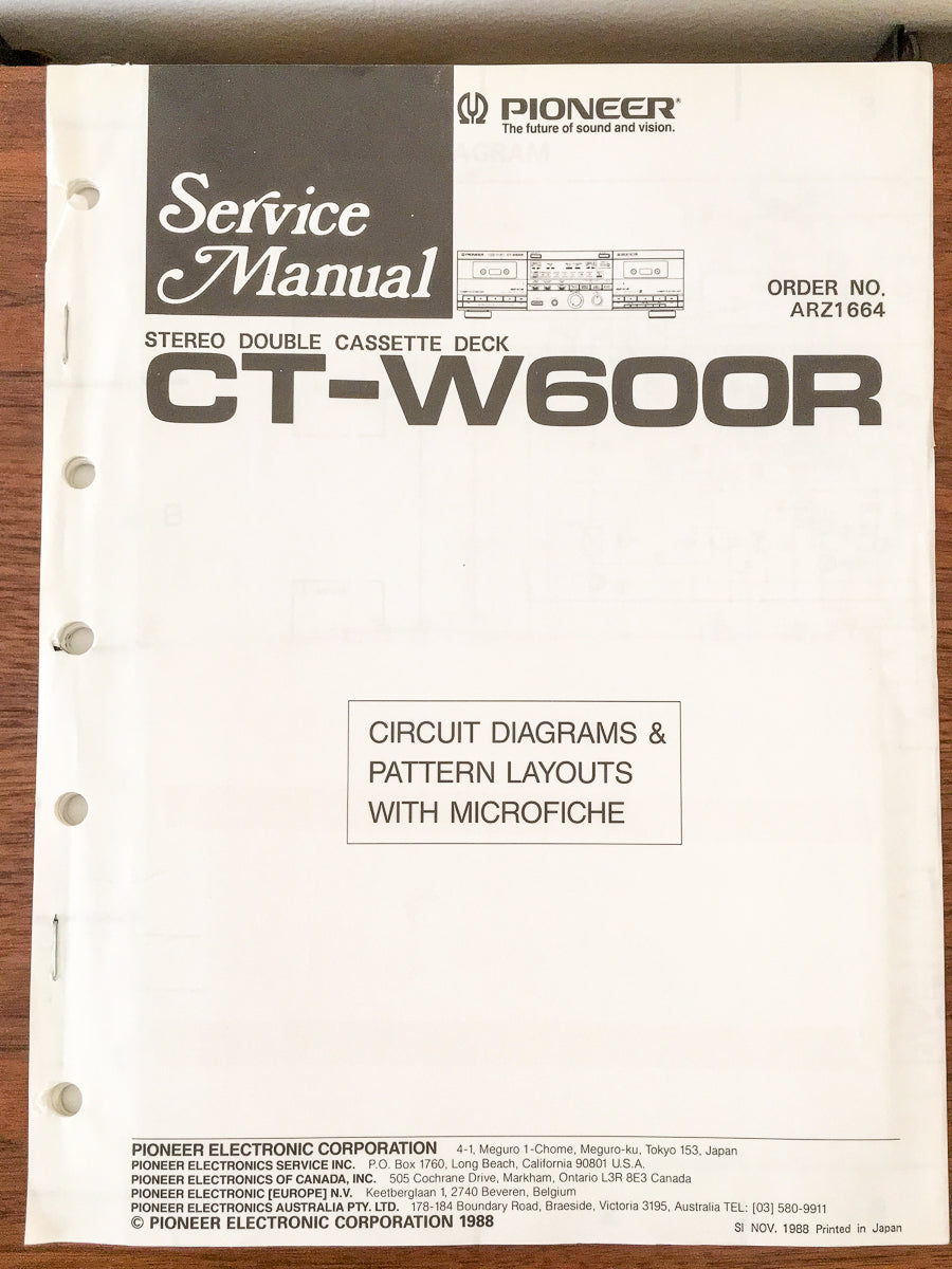 Pioneer CT-W600R Cassette Service Manual *Original*