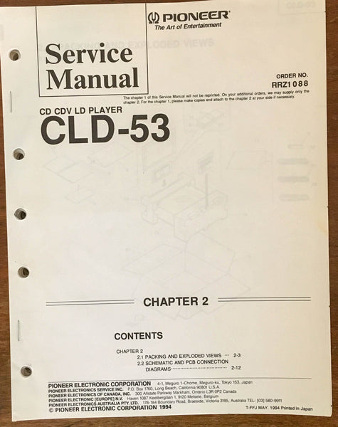 Pioneer CLD-53 CD CDV LD Player  Service Manual *Original*