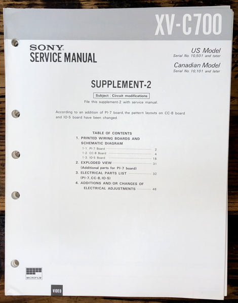 Sony XV-C700 Video Corrector Supp. Service Manual *Original* #2