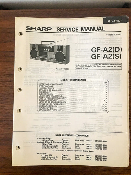 Sharp GF-A2 Radio / Boombox Service Manual *Original*