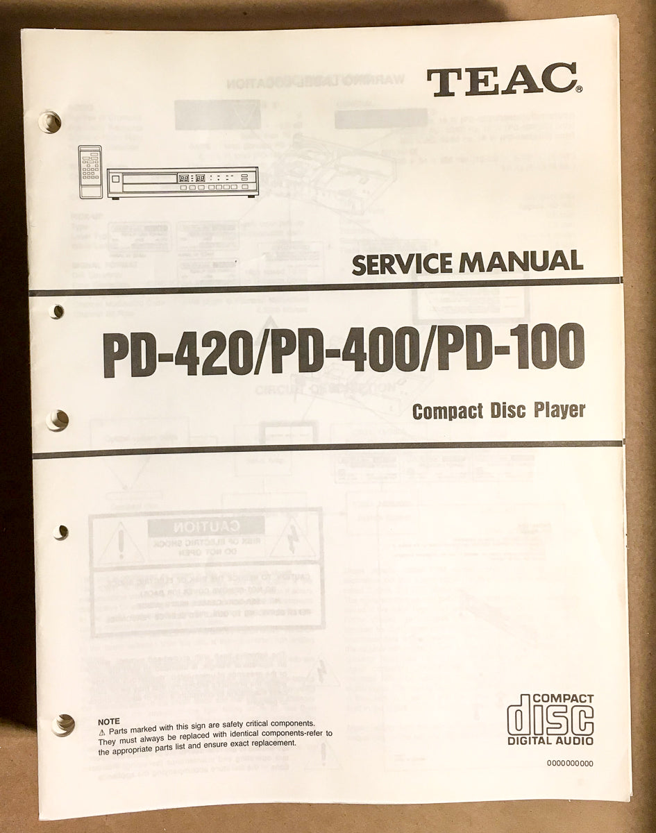 TEAC PD-420 PD-400 PD-100 CD Player Service Manual *Original* #2