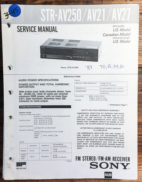 Sony STR-AV250 STR-AV21 STR-AV27 Receiver  Service Manual *Original*