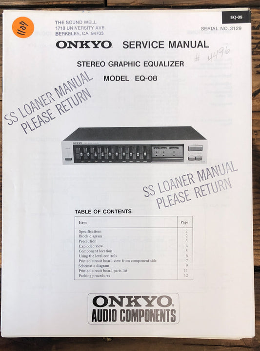 Onkyo EQ-08 EQ-8 Equalizer  Service Manual *Original*