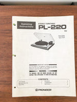 Pioneer PL-220 Record Player / Turntable Owners Manual *Original*