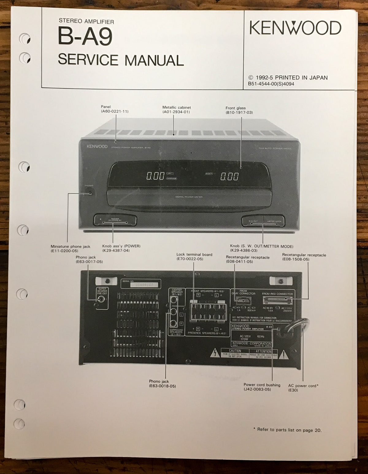 Kenwood B-A9 Stereo  Service Manual *Original*