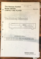 Harman Kardon HD200 HD-200 CD Player  Service Manual Supplement *Original*