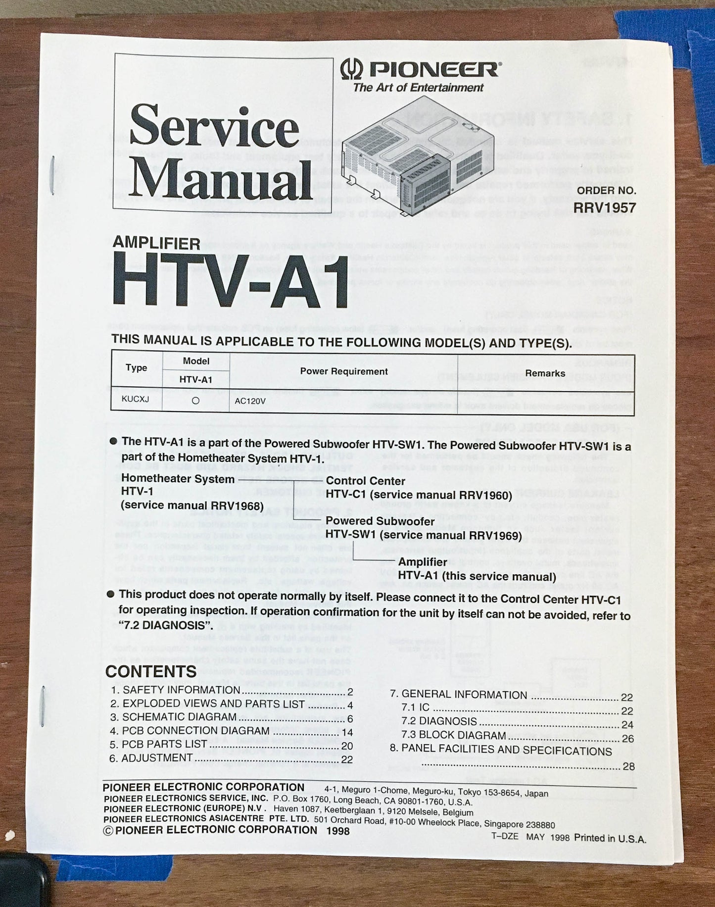 Pioneer HTV-A1 Amplifier Service Manual *Original*