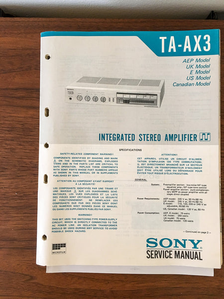 Sony TA-AX3 Amplifier Service Manual *Original*