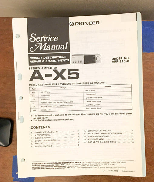 Pioneer A-X5 Amplifier Service Manual *Original*