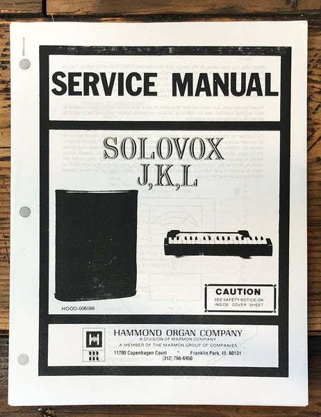 Hammond Organ Solovox J K L Organ Service Manual *COPY*