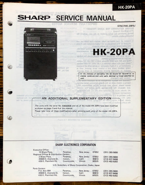 Sharp HK-20PA Karaoke Supp. Service Manual *Original*