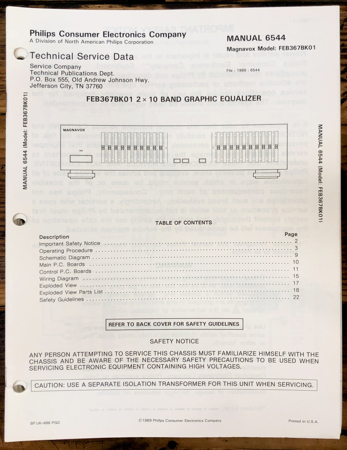 Magnavox FEB367 FEB-367 Equalizer  Service Manual *Original*