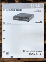 Sony EV-A80 Video 8 VCR  Service Manual *Original*