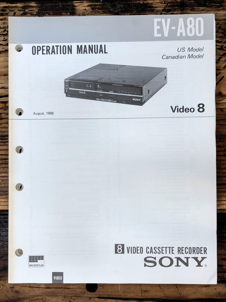 Sony EV-A80 Video 8 VCR  Service Manual *Original*