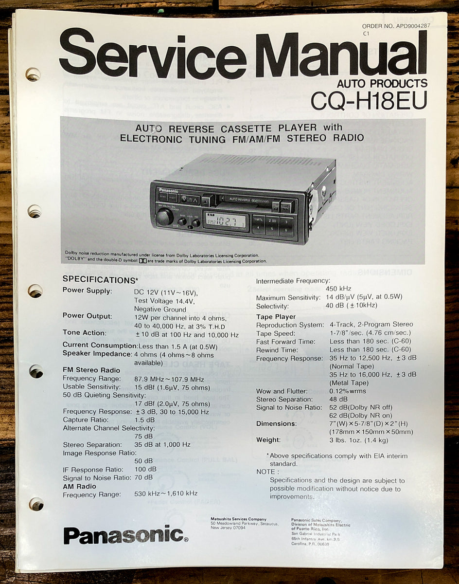 Car Stereo Service Manual *Original* – Vintage Audio Store - Vintage ...