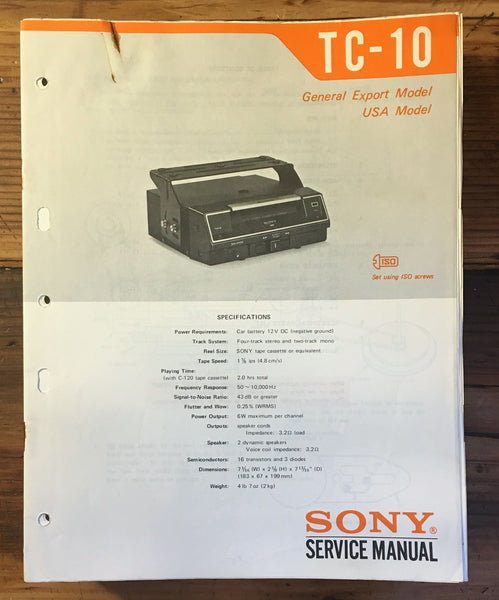 Sony TC-10 Tape Player Service Manual *Original*