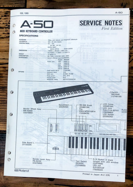 Roland A-50 Midi Keyboard Service Manual *Original*