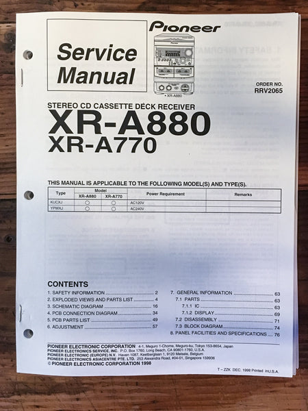 Pioneer XR-A880 XR-A770 Receiver Service Manual *Original*