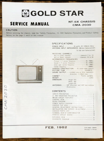 Goldstar CMA-2030 TV  Service Manual *Original*