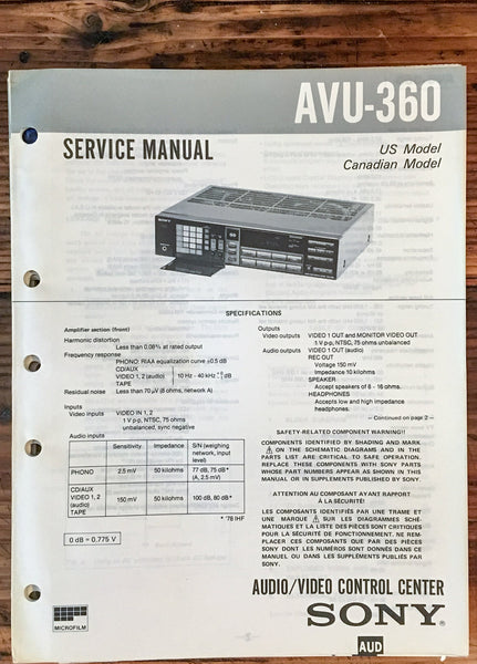 Sony AVU-360 AV Control Center  Service Manual *Original*