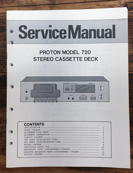 Proton Model 720 Cassette  Service Manual *Original*