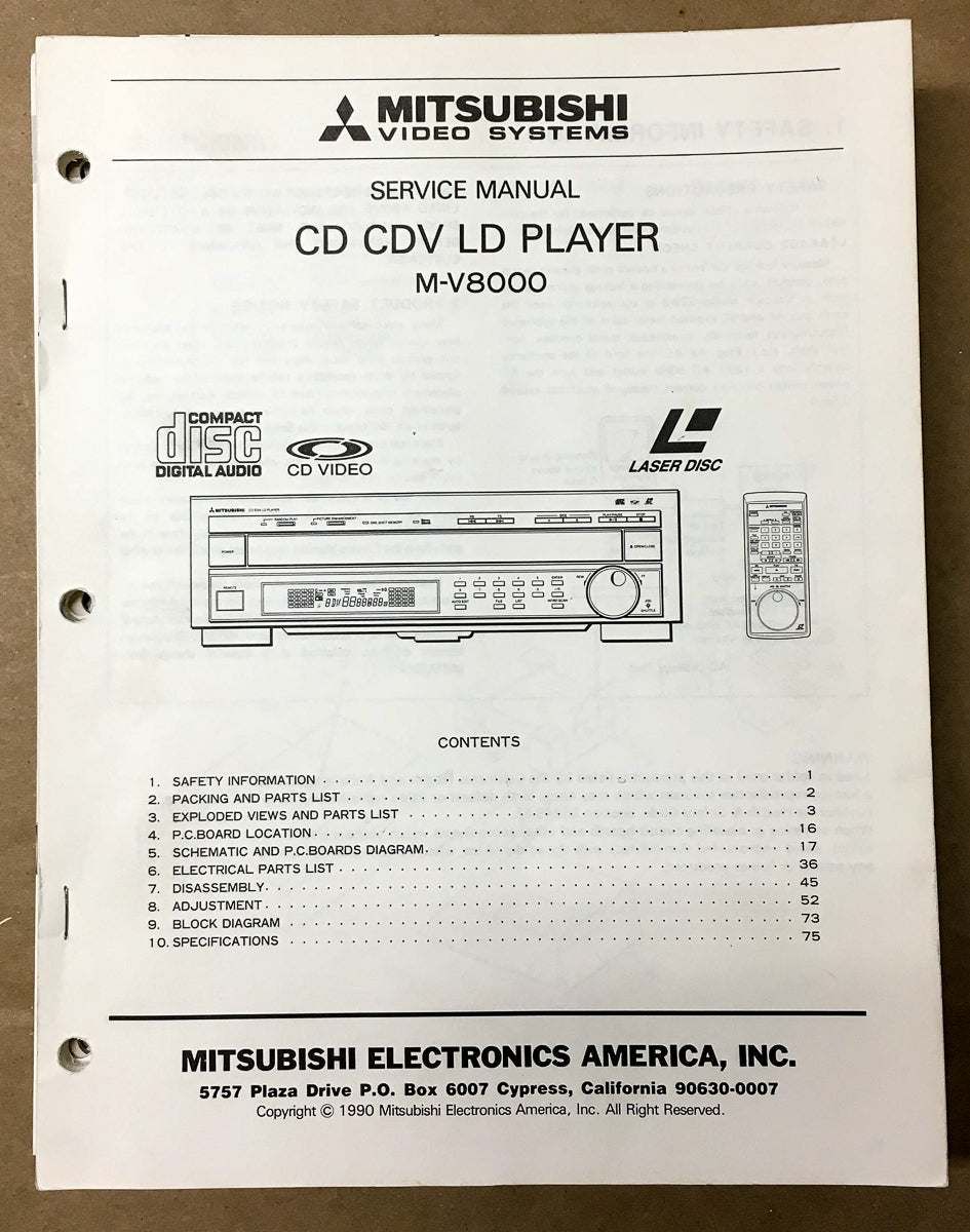 Mitsubishi M-V8000 VCR Service Manual *Original*