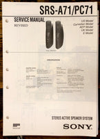 Sony SRS-A71 -PC71 Speaker  Service Manual *Original*