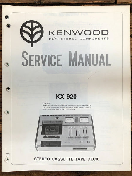 Kenwood KX-920 Cassette  Service Manual *Original*