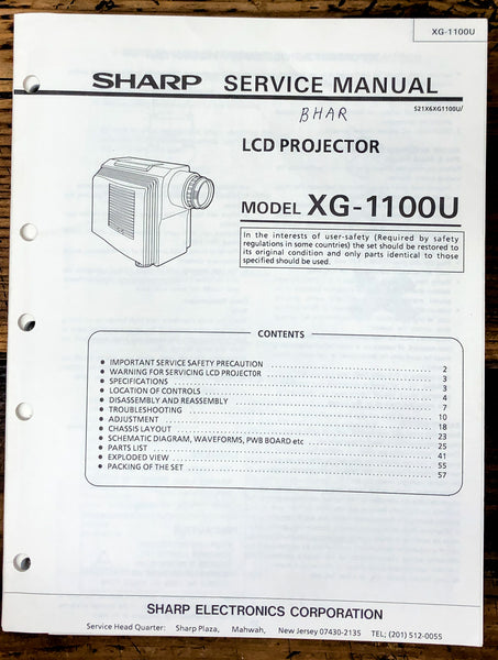 Sharp XG-1100U LCD Projector Service Manual *Original*