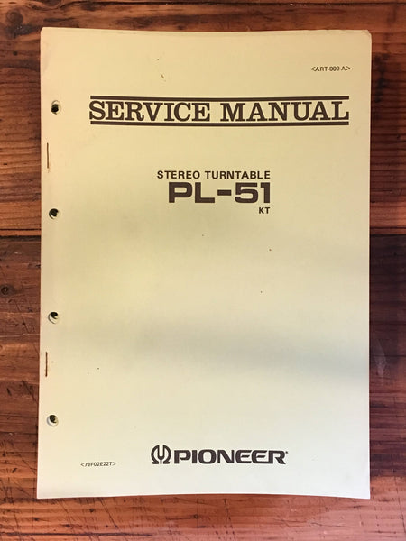 Pioneer PL-51 Record Player / Turntable Service Manual *Original*