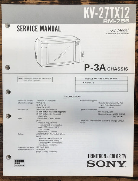 Sony KV-27TX12 TV  Service Manual *Original*