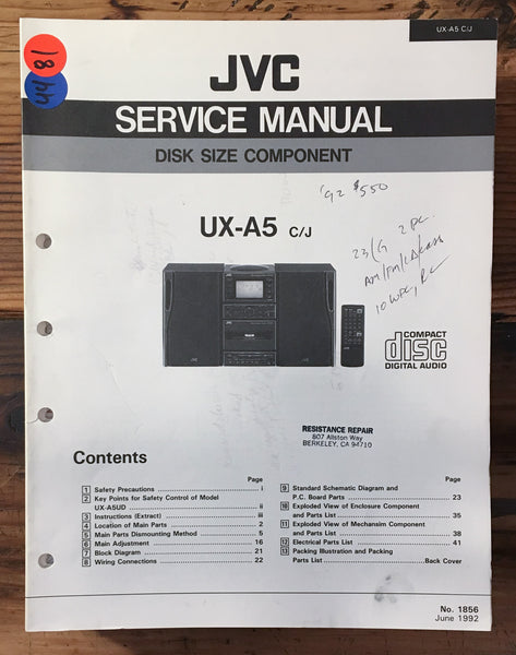 JVC UX-A5 Stereo Service Manual *Original*