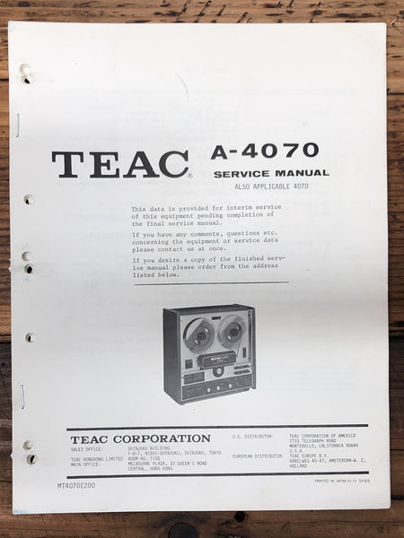 Teac A-4010S A-4010SK Reel to Reel  Service Manual *Original*