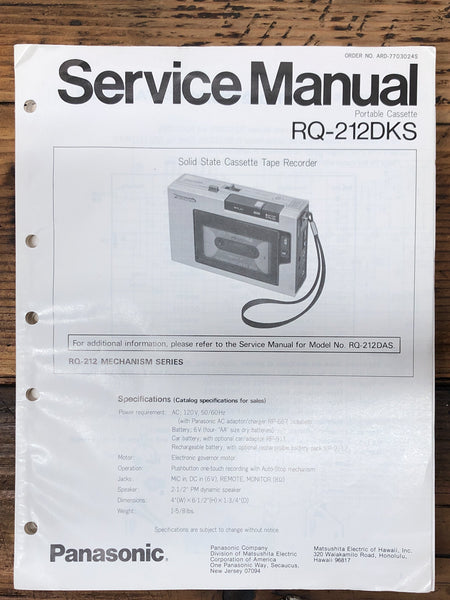 Panasonic RQ-212DKS RQ-212 DKS Cassette  Service Manual *Original*