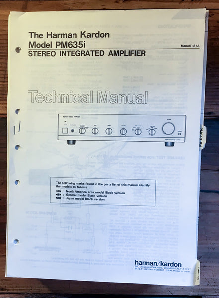 HK Harman Kardon PM635i PM-635i Amplifier Service Manual *Original*
