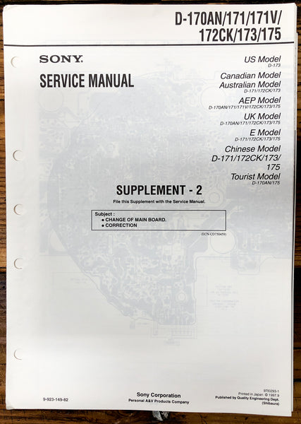 Sony D-170AN -171 -173 -175 CD Player / Discman Supp. Service Manual *Original*