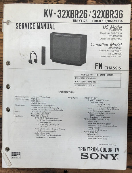 Sony KV-32XBR26 -32XBR36 TV  Service Manual *Original*