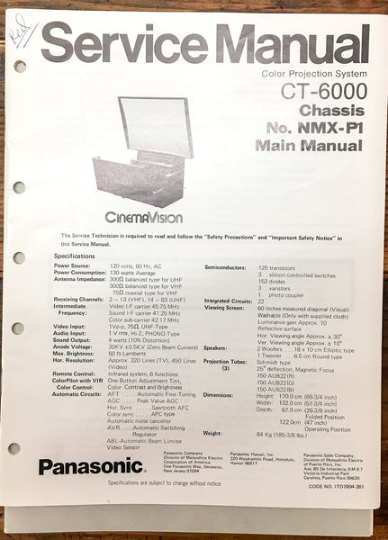 Panasonic CT-6000 Cinema Vision  Service Manual *Original*