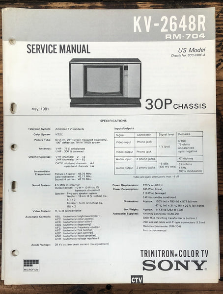 Sony KV-2648R TV  Service Manual *Original* #1