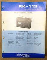 Pioneer / Centrex RK-113 Radio Cassette Service Manual *Original*