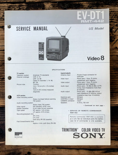 Sony EV-DT1 Video 8 TV  Service Manual *Original*