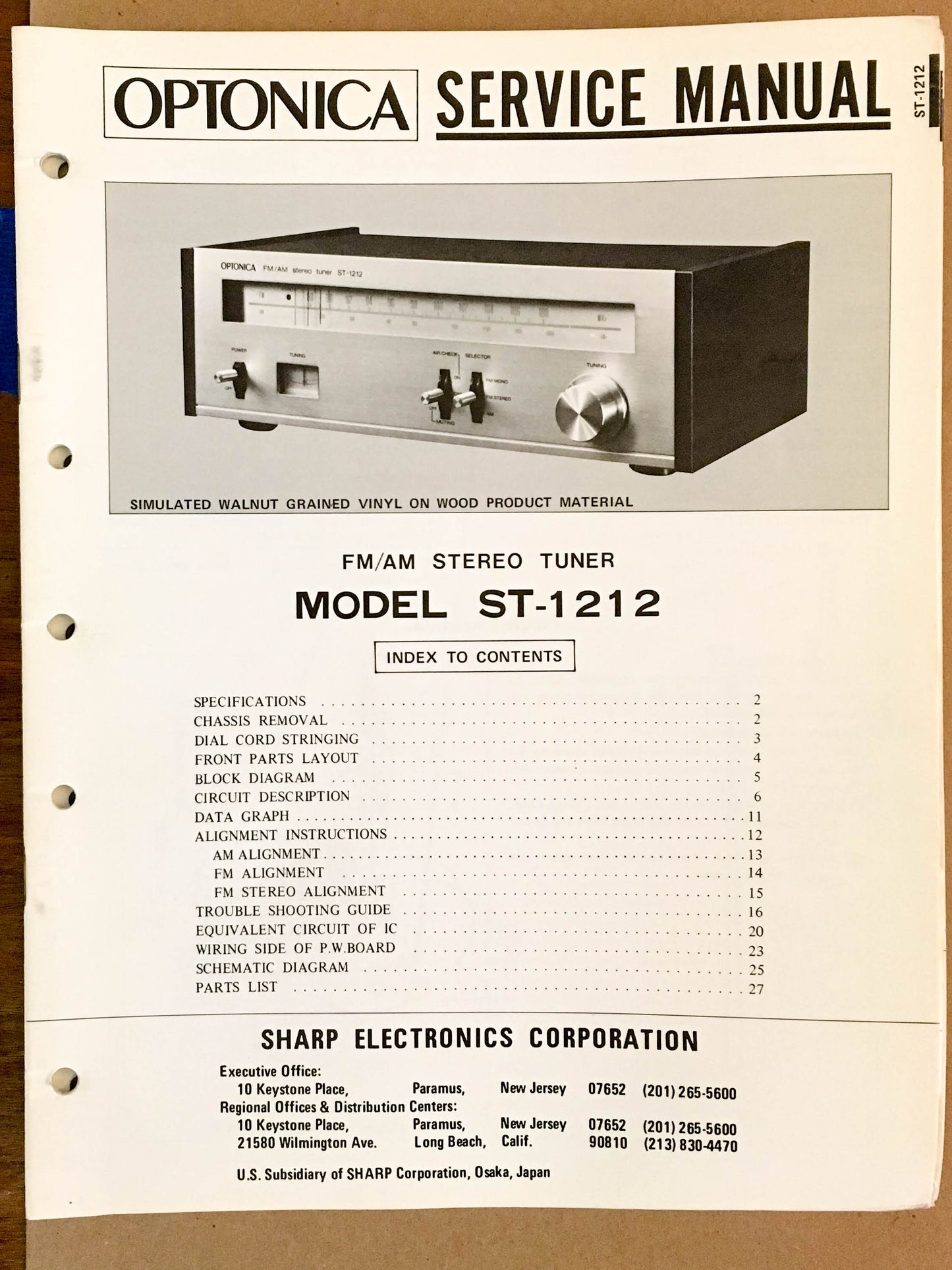 Sharp ST-1212 Tuner  Service Manual *Original*