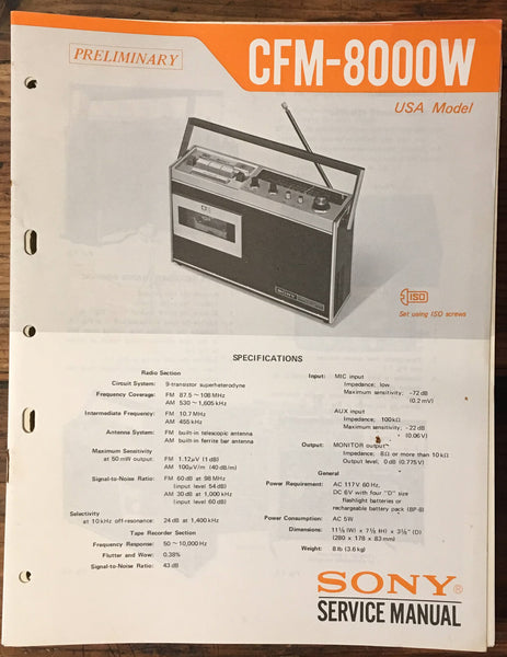 Sony CFM-8000W Radio Prelim. Service Manual *Original*